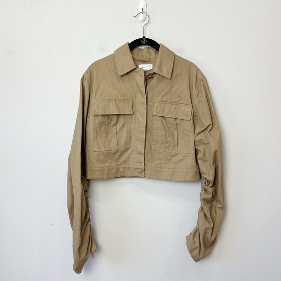 Lovers + Friends Cropped Safari Khaki Jacket Ruched Arms - Picture 1 of 7